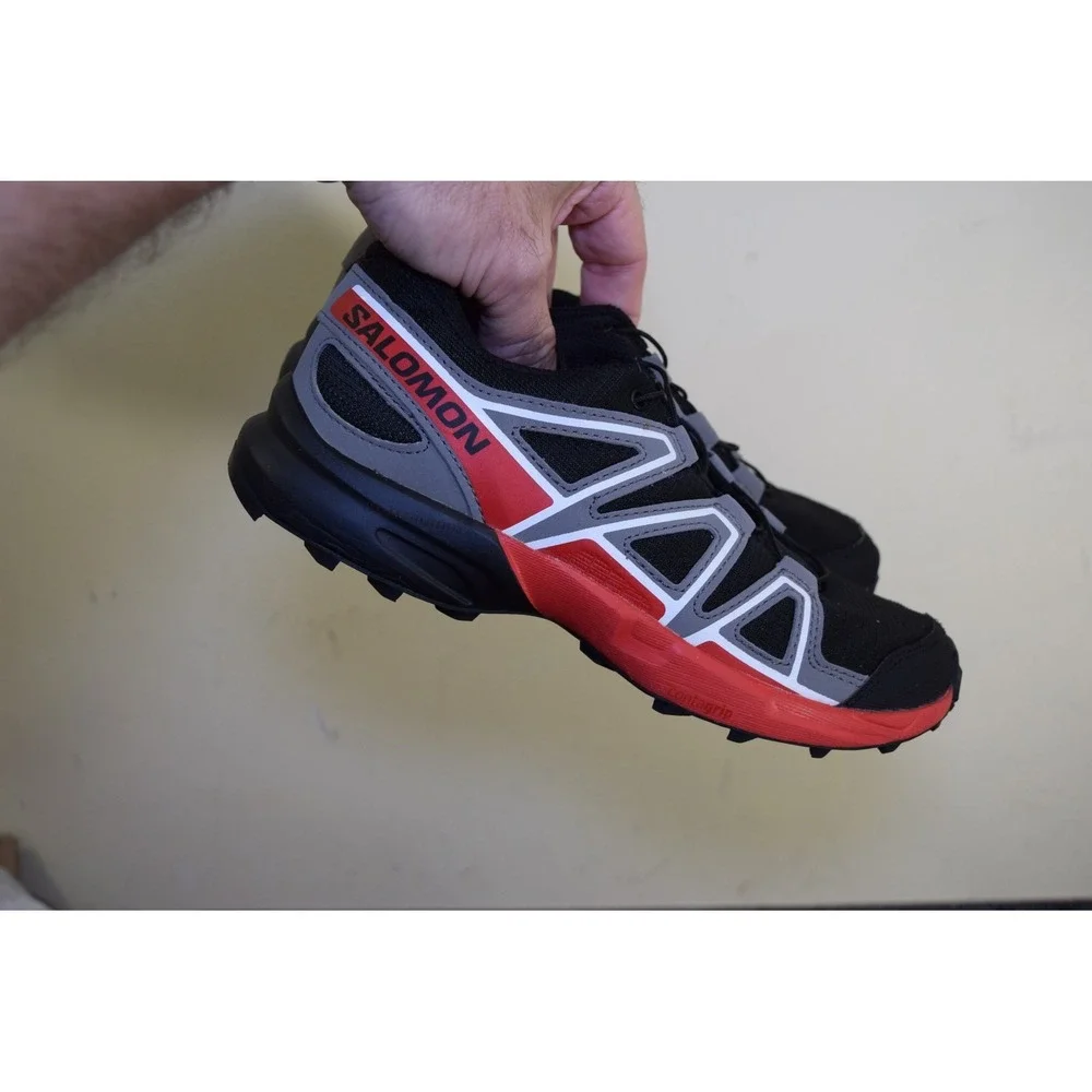 Salomon Speedcross J Boys Trail Running Shoes Black Red Gray Size 3 472792